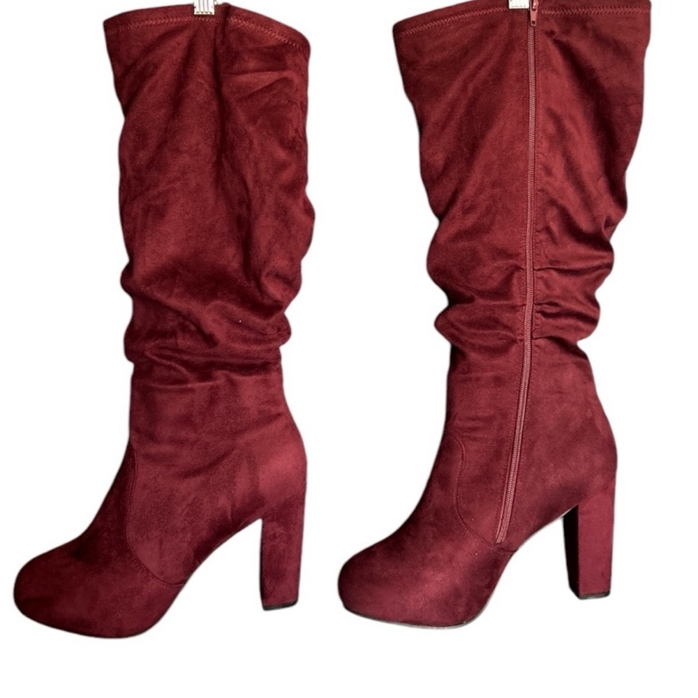 Torrid Plus Size Faux Suede Knee High Stretch Heeled Boots 9.5